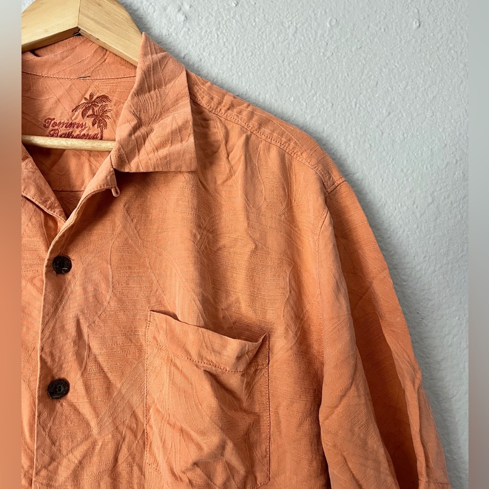Tommy Bahama Silk Button Down Short Sleeve Shirt Men Large Orange - Picture 3 of 8